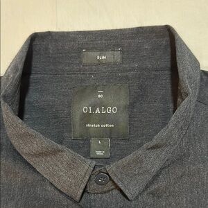 01.ALGO Navy Blue Charcoal Casual Button Down Shirt with Stretch Cotton